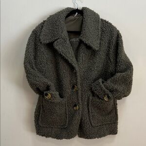 Free People So Soft Sherling Teddy Jacket Size M Green